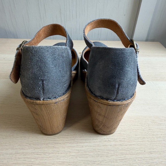 Born Brand Nellie Buckle Strap Blue Suede Wedges - Picture 4 of 6